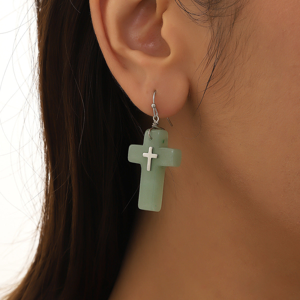Wholesale Natural Stone Cross Earrings