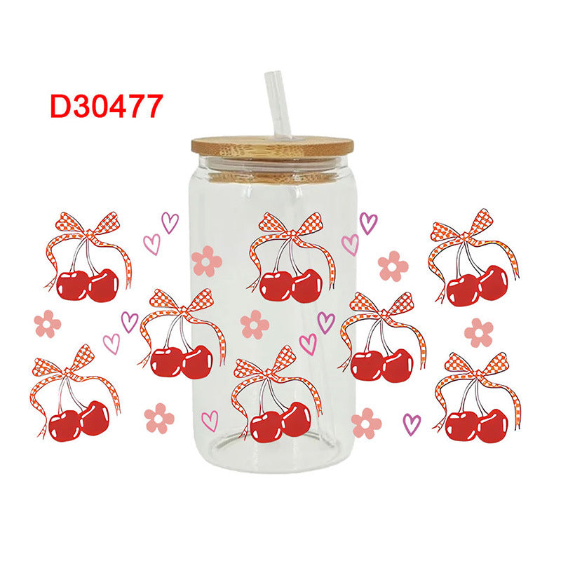 Wholesale Pink Cherry Heart 16oz Cup UV DTF Wraps