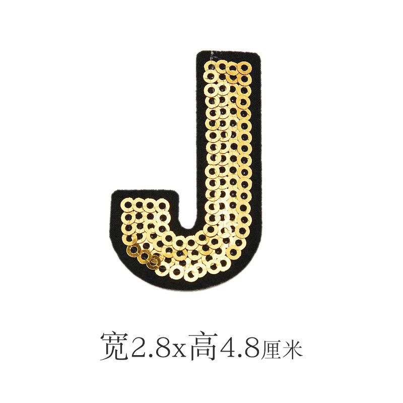 Wholesale Polyester Gold Sequin Alphabet Embroidered Patches For Coats Fashion Clothing Decorative Applique DIY Craft Supply