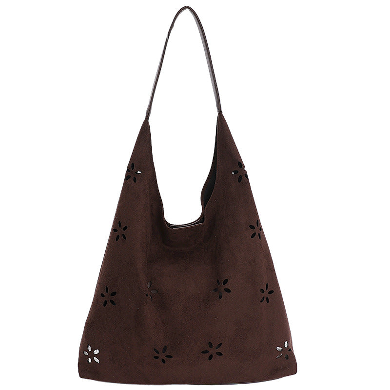 Wholesale Trendy suede flower hollow handbag shoulder underarm bag