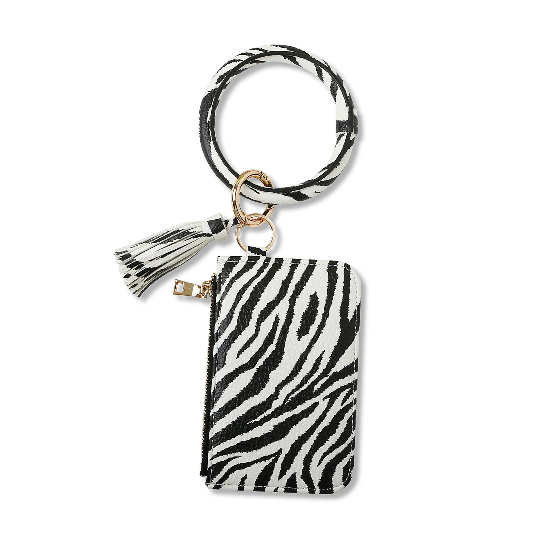 Wholesale Cow Pattern Tassel Leather Coin Purse Bracelet Keychain