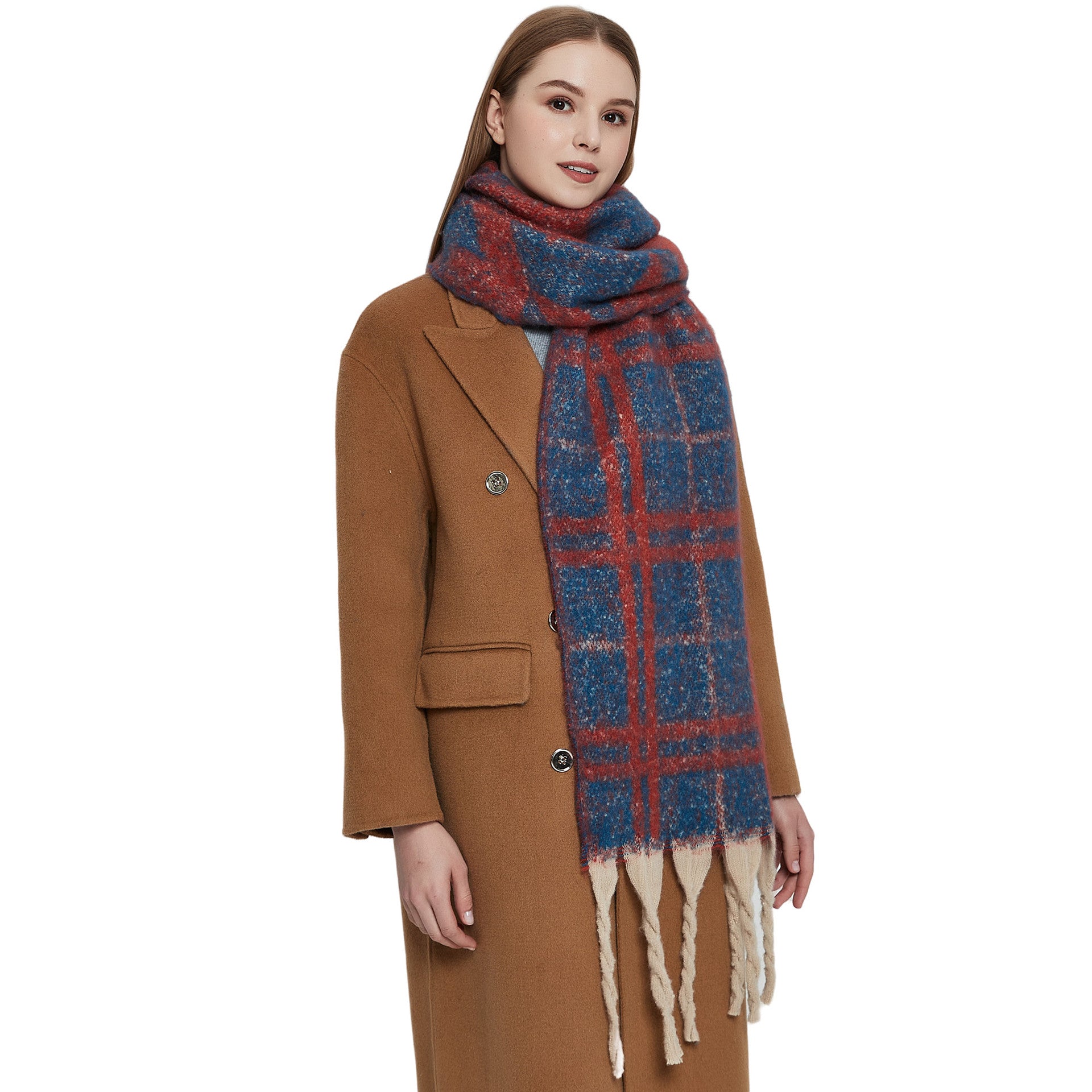 Wholesale Autumn and Winter Bouclé Jacquard Thick Fringed Houndstooth Scarf