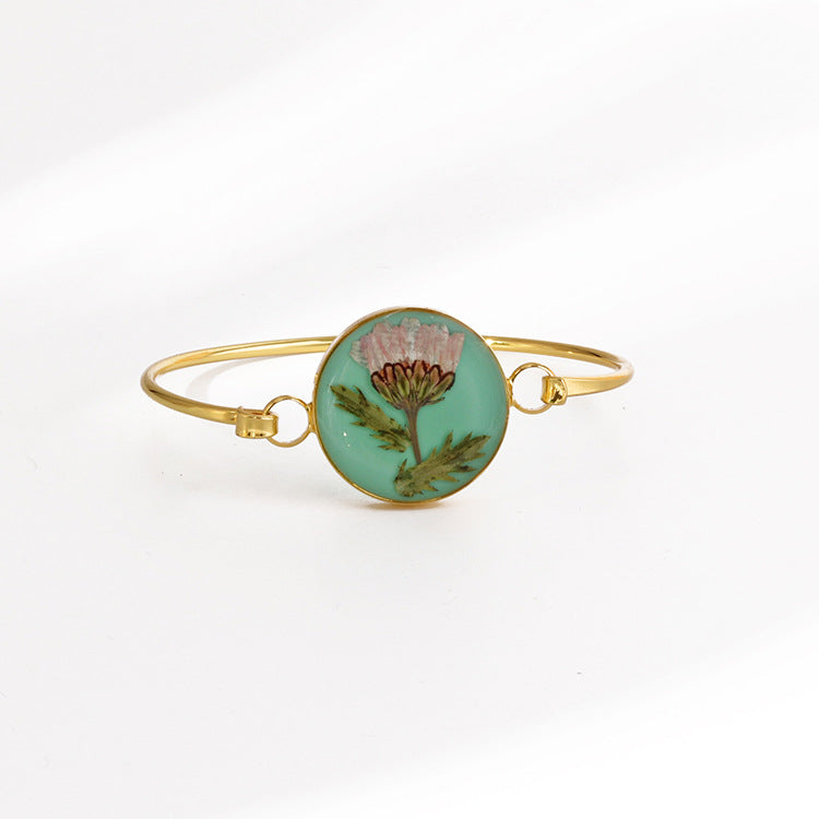 Wholesale 6pcs Dried Flower Resin Copper Simple Bracelet