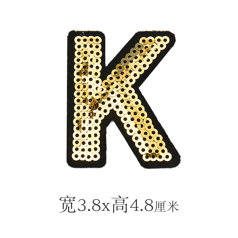 Wholesale Polyester Gold Sequin Alphabet Embroidered Patches For Coats Fashion Clothing Decorative Applique DIY Craft Supply