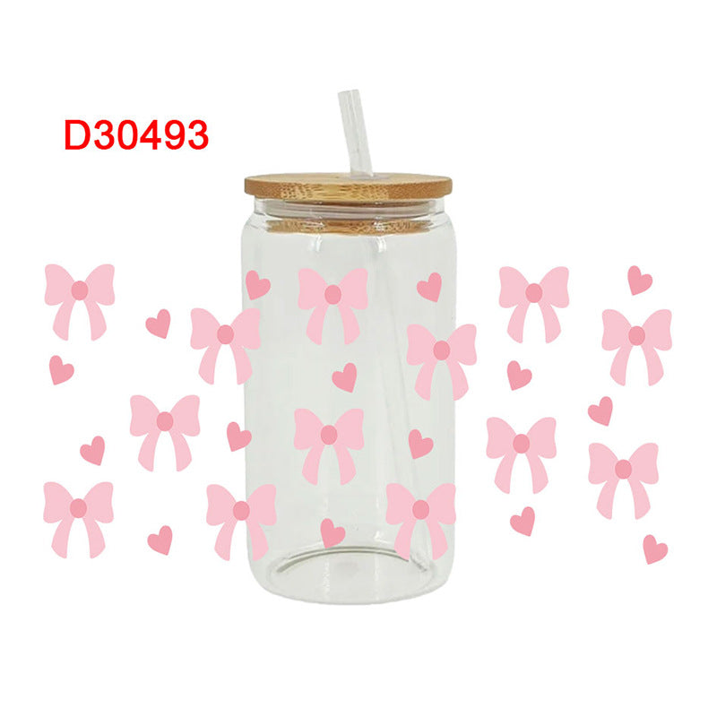 Wholesale Pink heart with diverse bows 16oz Cup UV DTF Wraps