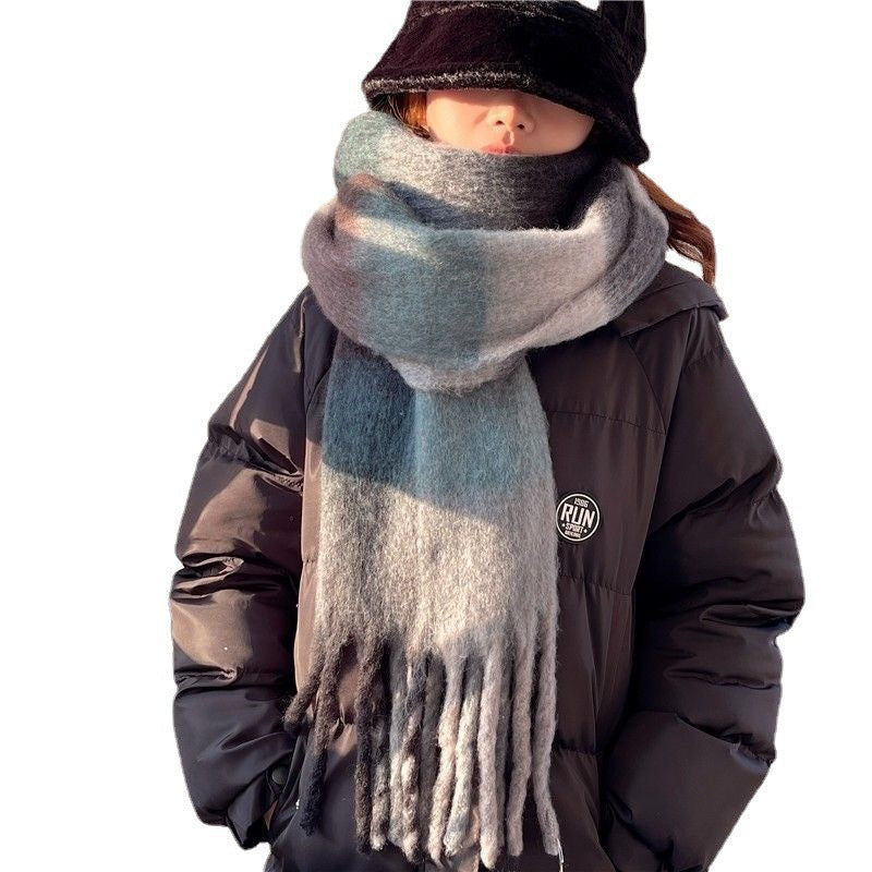 Wholesale Rainbow Scarf Women's Plaid Imitation Cashmere Tassel Warm Shawl