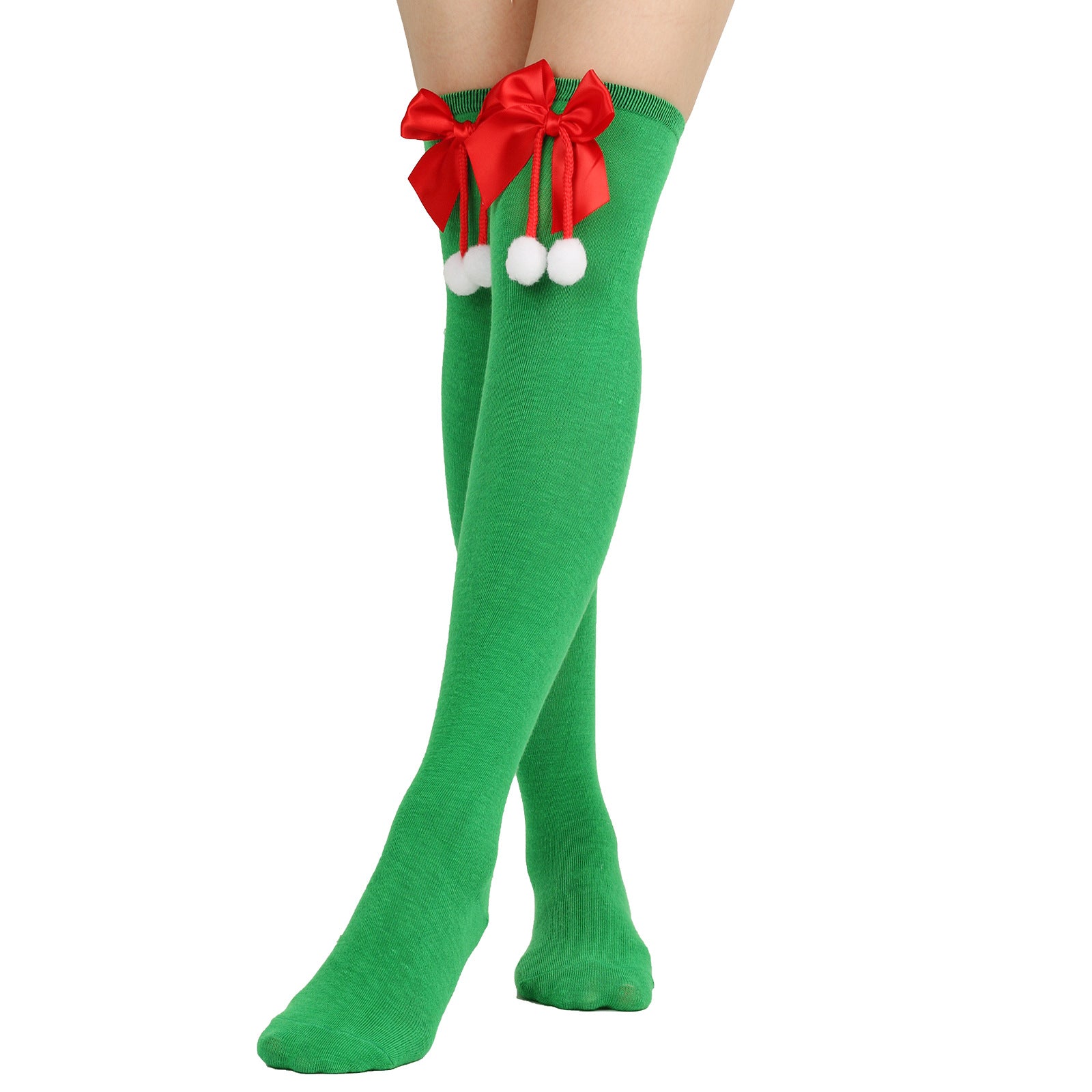 Wholesale Bow Christmas Ball Striped Over-the-Knee Socks