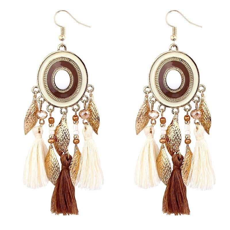 Wholesale White Feather Tassel Long Vintage Earrings