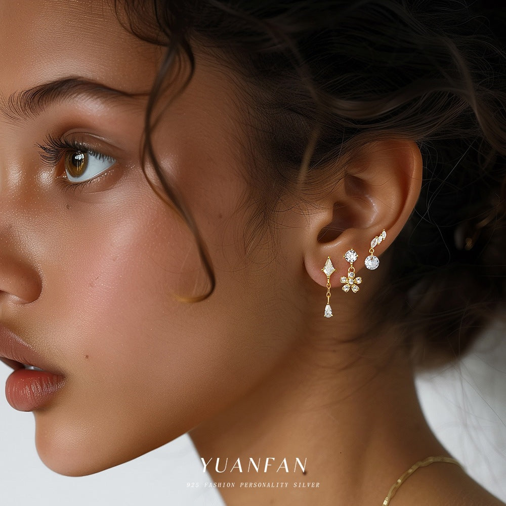 Wholesale Star Moon Zircon Round Head Earnail Ear Studs