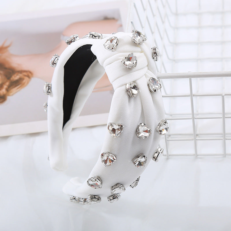 Wholesale Wide Edge Knotted Fabric Love Rhinestone Headband