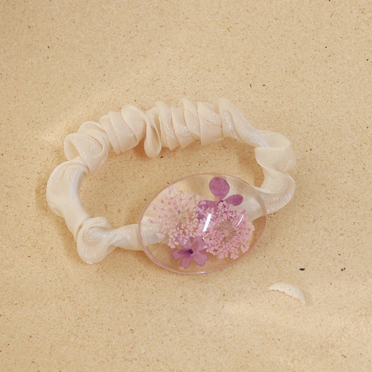 Wholesale 6pcs Real Flower Epoxy Organza Hair Tie