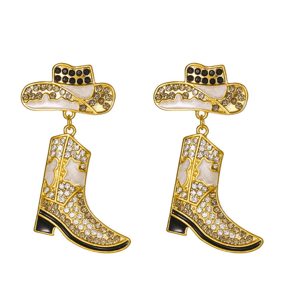 Wholesale Alloy Drop Oil Diamond Studded Western Cowboy Hat Boots Earrings