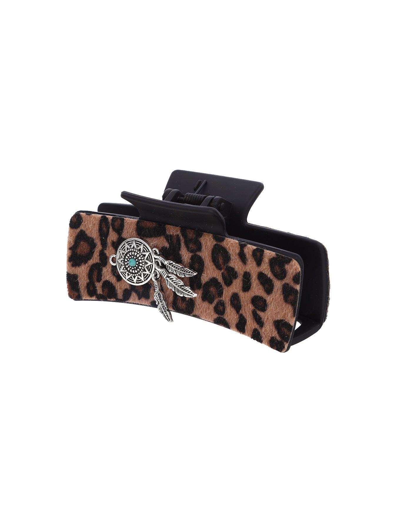 Wholesale Artificial Leather Retro Western Style Hair Claw With Turquoise Leopard Print Chic Boutique Accessory For Resale
