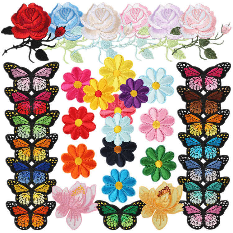 Wholesale Polyester Iron On Embroidery Patch Butterfly Floral Design For Clothing Decorative DIY Craft Supply