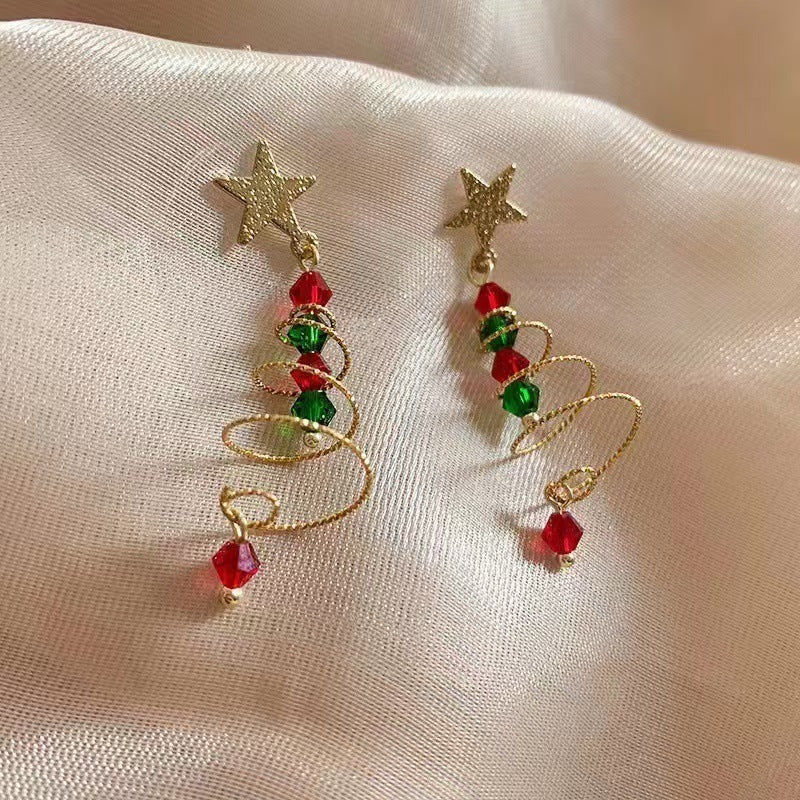 Wholesale silver Rotating Christmas Tree Earrings