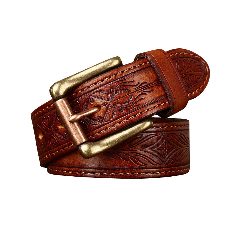 Wholesale Embossed Thickened First Layer Cowhide Leather Belt Available on Both Sides
