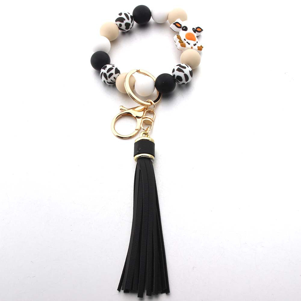 Wholesale Silicone Cartoon Animal Cow Highland Cattle Tassel Wrist Keychain