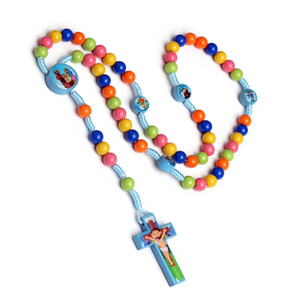 Wholesale Children's Colorful Beaded Cartoon Cross Resin Necklace
