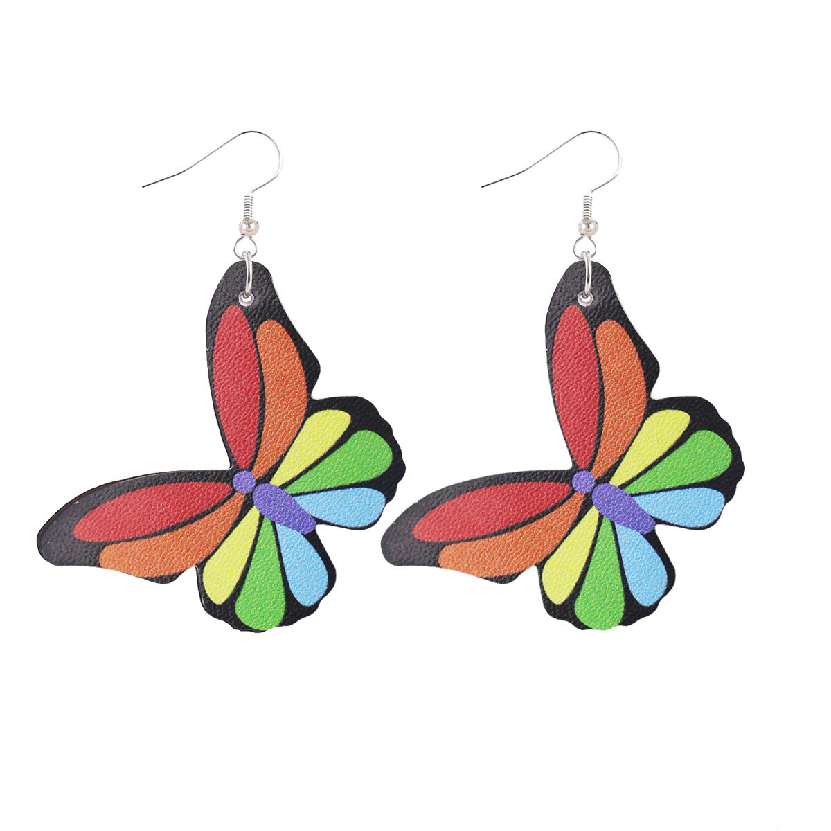 Wholesale Rainbow Stripe Love Butterfly Drop Leather Earrings