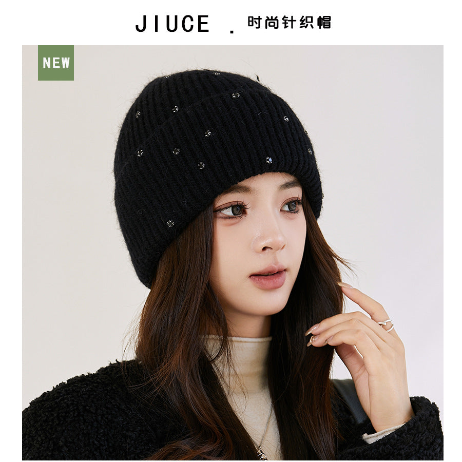 Wholesale Valentine's Day Winter Colorful Diamond Rabbit Fur Knitted Hat Thickened Warm Hat