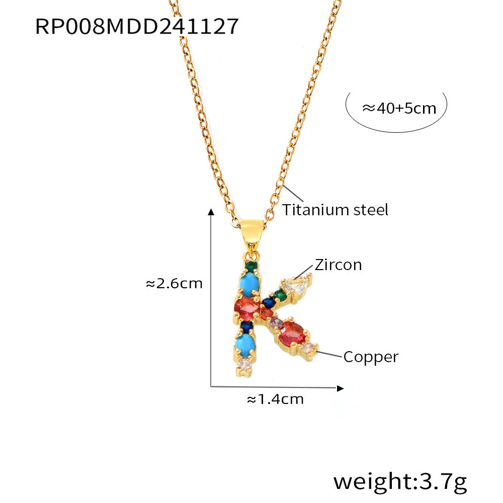 Wholesale Copper micro-inlaid colored zircon 26 English letters individual pendant niche hip-hop clavicle chain