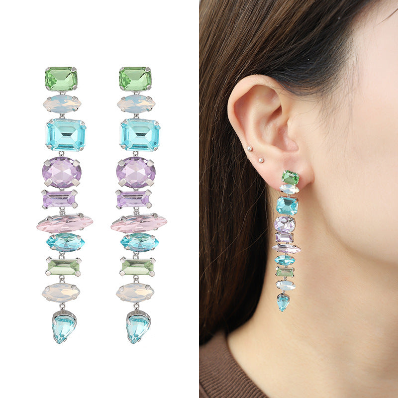 Wholesale Summer Female Colorful Shaped Fashion Glass Diamond Earrings