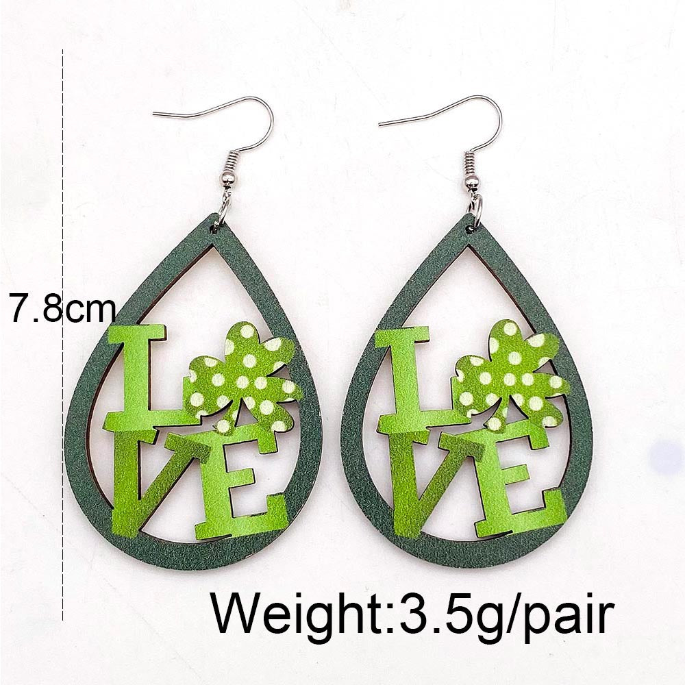 Wholesale St. Puckett Festival  Clover Green Rainbow Dwarfs Wooden Earrings