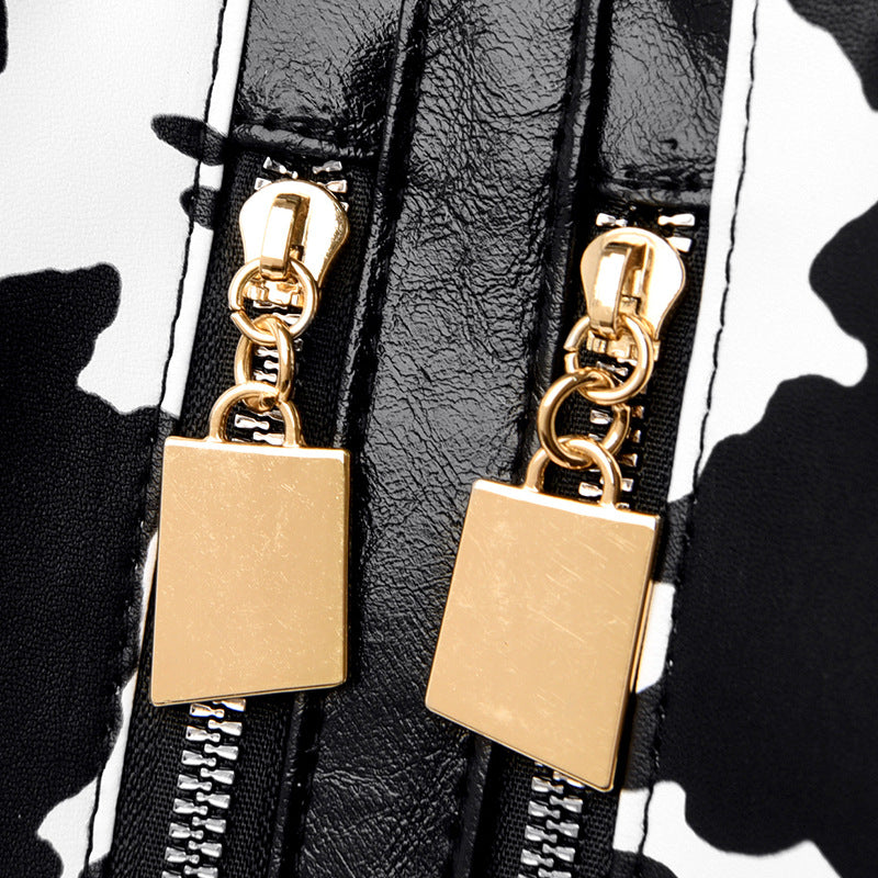 Wholesale Cow Pattern PU Retro Large Capacity Travel Backpack