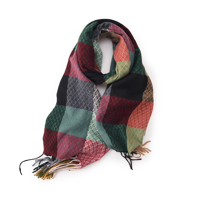 Wholesale Autumn and Winter Contrast Plaid Tassel Imitation Cashmere Scarf
