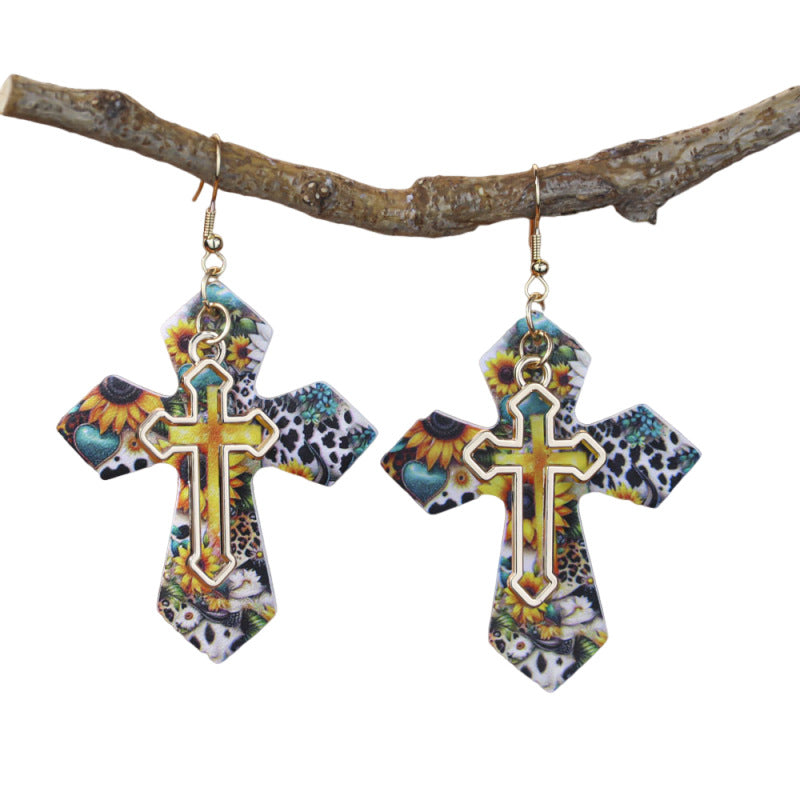 Wholesale Western-style double cross earrings