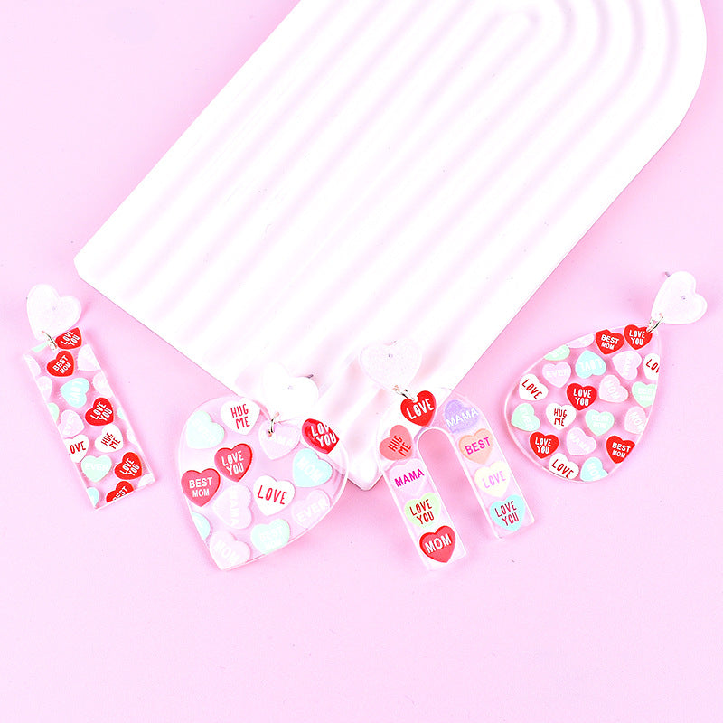 Wholesale Mother's Day Love MOM Letter Women's Heart Shaped Gift LOVE Earrings