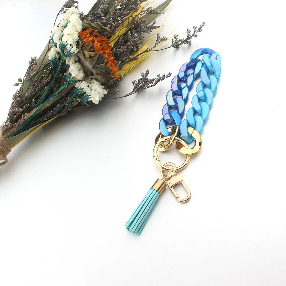 Wholesale Bright Color PU Tassel Acrylic Bracelet Keychain