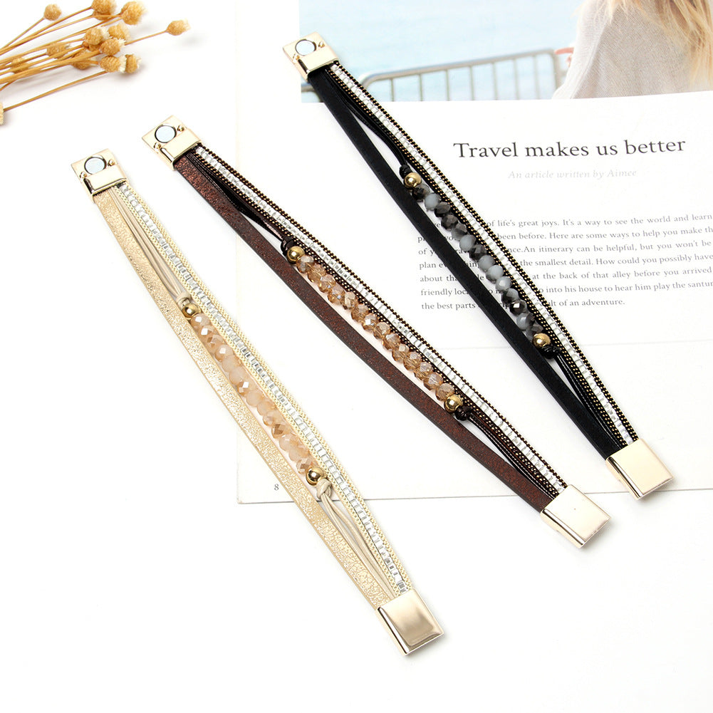 Wholesale Bohemian style multi-layered diamond-encrusted Layered Bracelet Set