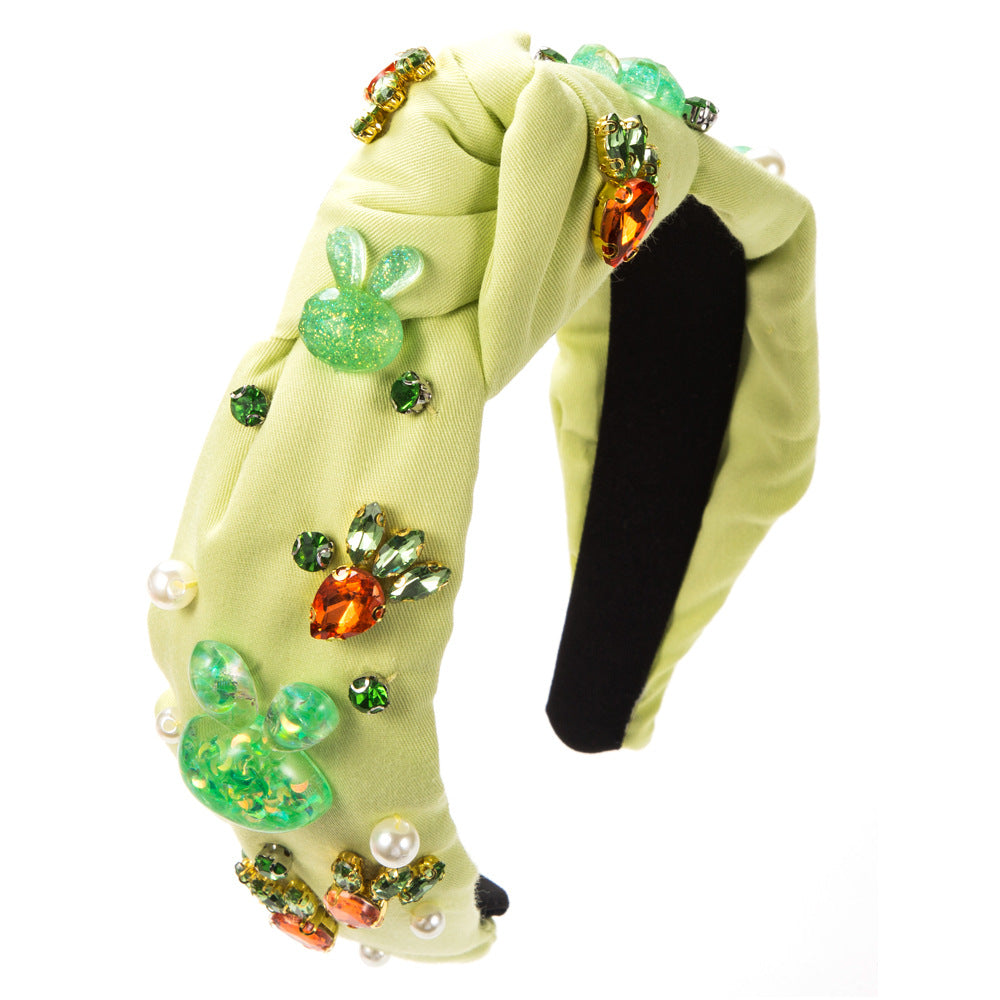 Wholesale Easter Hand-sewn Bunny Headband with Glass Pearls