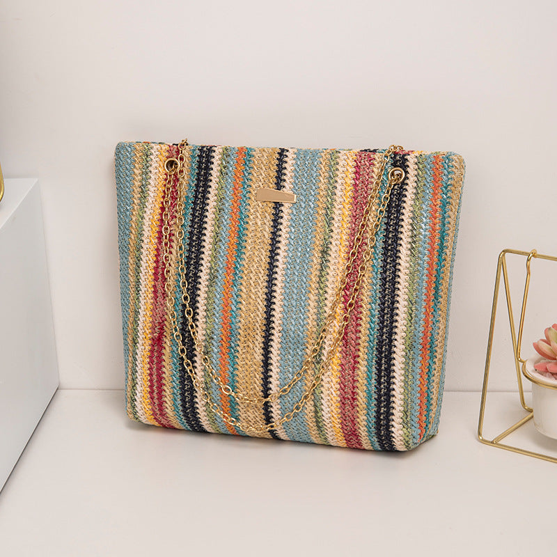Wholesale Rainbow Multi Color Woven Grass Woven Tote Bag