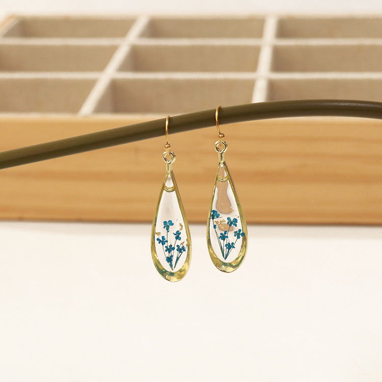 Wholesale 6pcs/pack fashion modern dried flower earrings eternal flower earrings Gold-Plated Retro real flower earrings