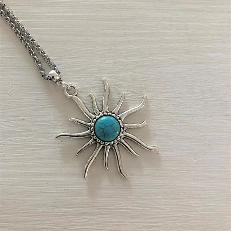 Wholesale Boho Sun Pendant Crackle Turquoise Alloy Necklaces