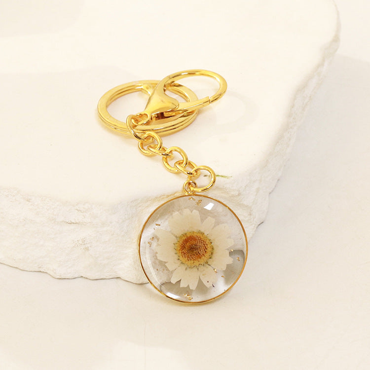 Wholesale 6pcs Dried Flower Resin Specimen Month Flower Keychain