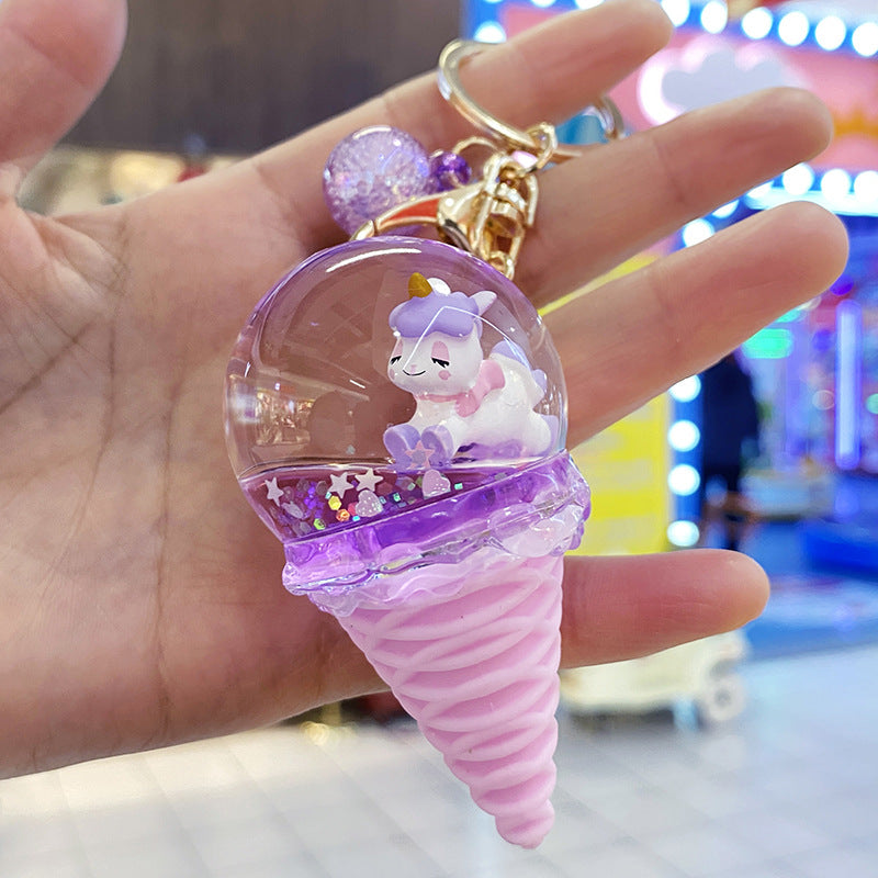 Wholesale Ice Cream Crystal Ball Quicksand Keychain