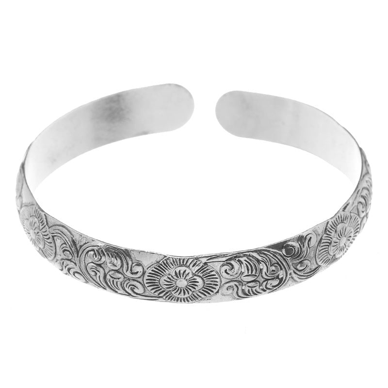 Wholesale  ethnic style retro court Chinese carved ancient silver bracelet personality exotic bracelet