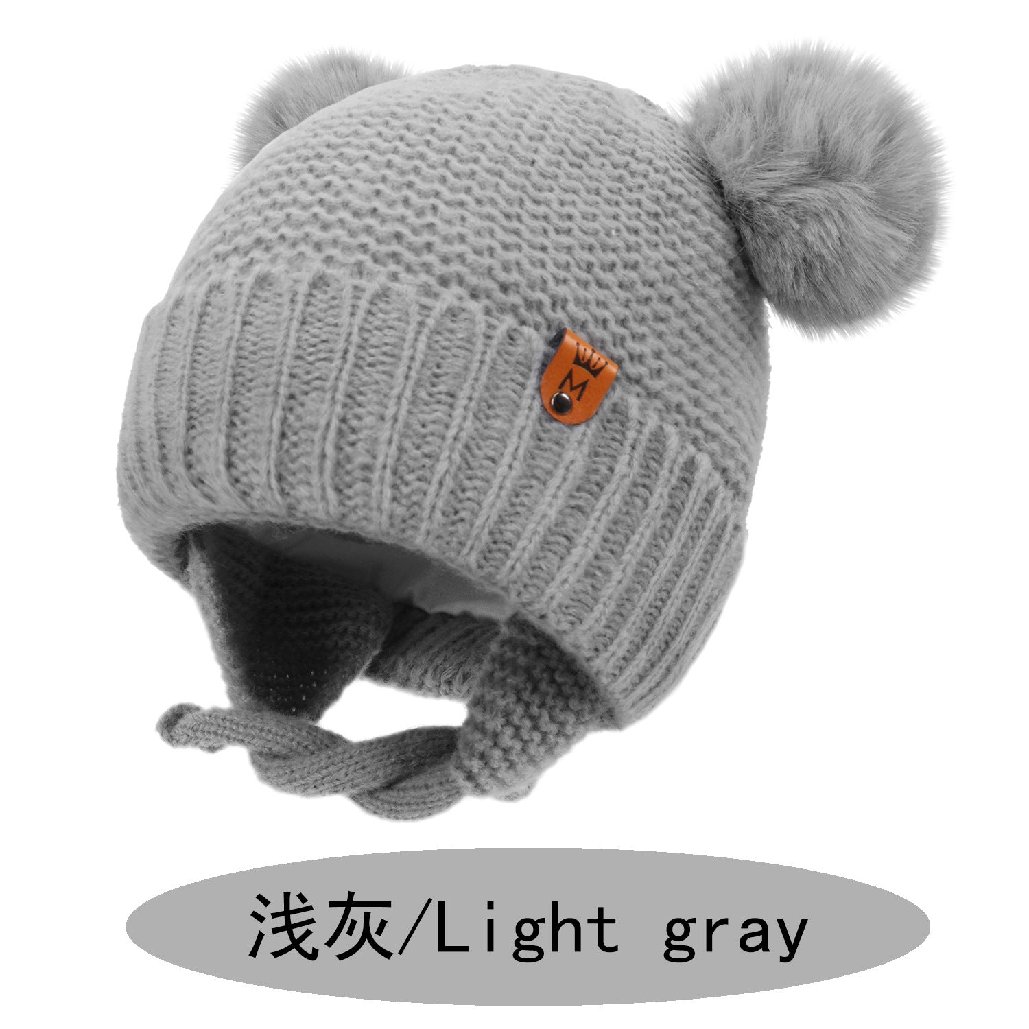 Wholesale Cute Double Ball Earmuffs Knitted Cotton Lining Windproof Rope Pullover Hat