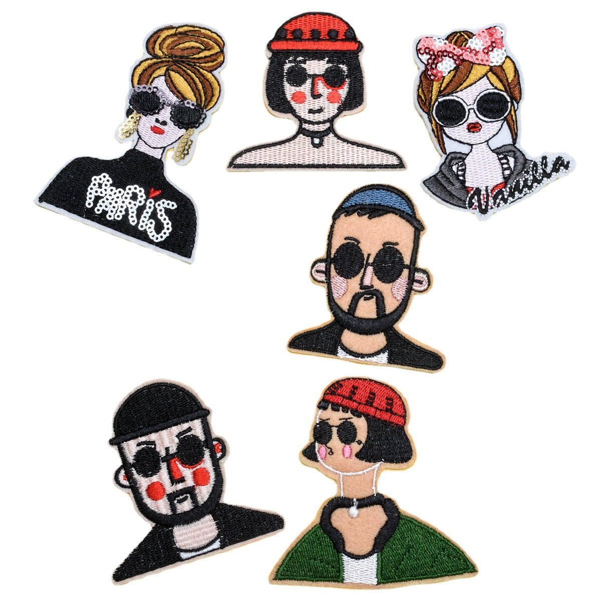 Wholesale 6 Pack Embroidered Face Patch Stylish Cloth Sew On Badge For Clothing DIY Fashion Accessory Everyday Gift Boutique Resale