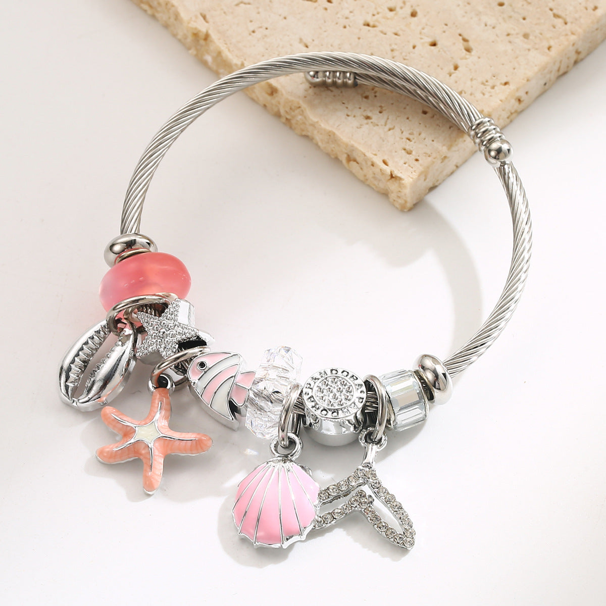 Wholesale stainless steel alloy starfish shell bear love bracelet