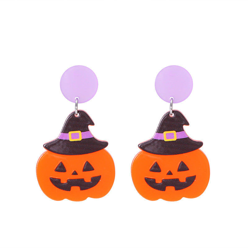 Wholesale  Acrylic Pumpkin Ghost Skull Drop Earrings For Women Party Wear Jewelry Accessory Gift Boutique Resale