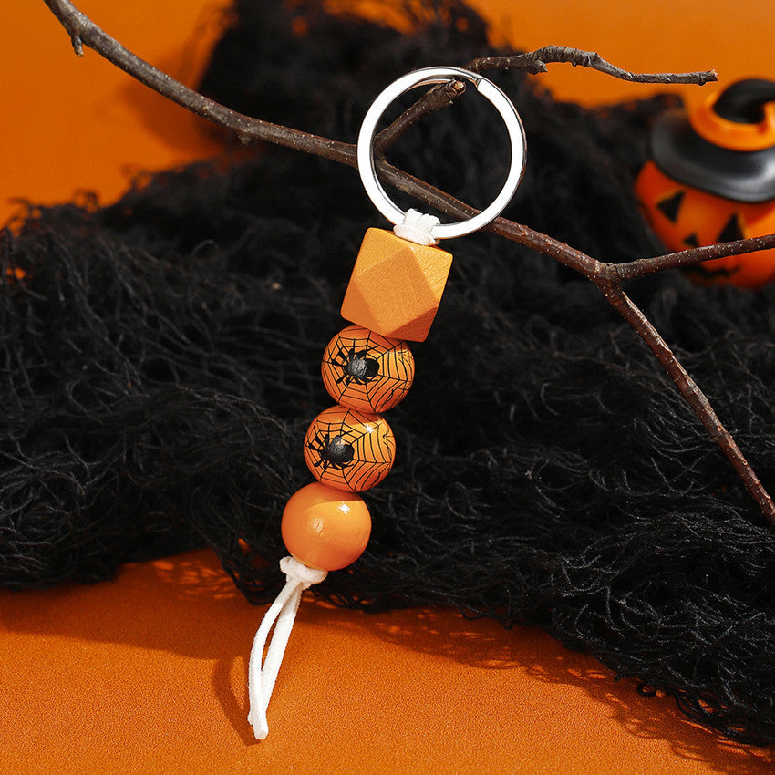 Wholesale Halloween Pumpkin Spider Wood Beads Beaded Keychain