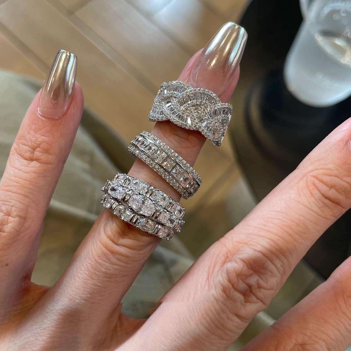 Wholesale Wide silver ring fully encrusted with diamonds for women
