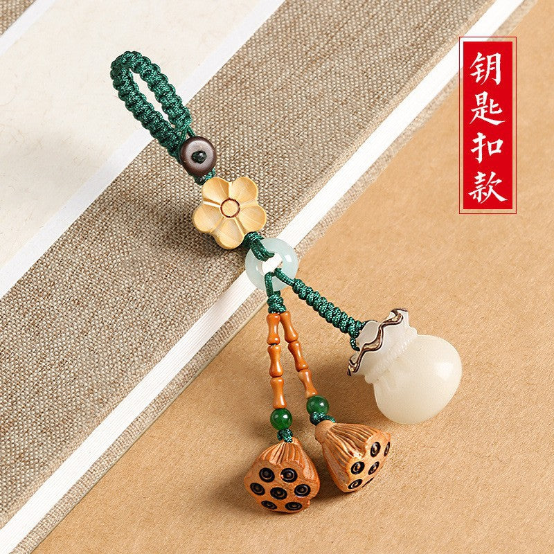 Wholesale Imitation Bodhi root blessing bag keychain peach wood lotus cute mobile phone chain