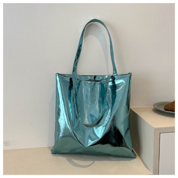 Wholesale Contrast Color Large Capacity Glossy Shoulder Bag
