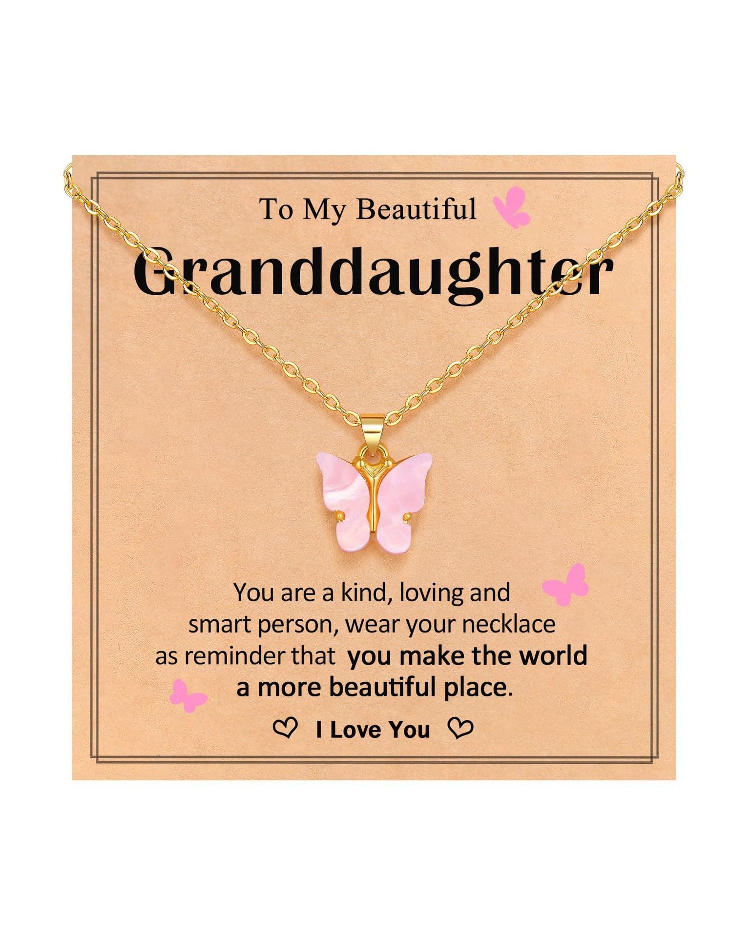 Wholesale Stainless Steel Pink Butterfly Pendant Necklace Fashion Jewelry Gift For Daughter Granddaughter