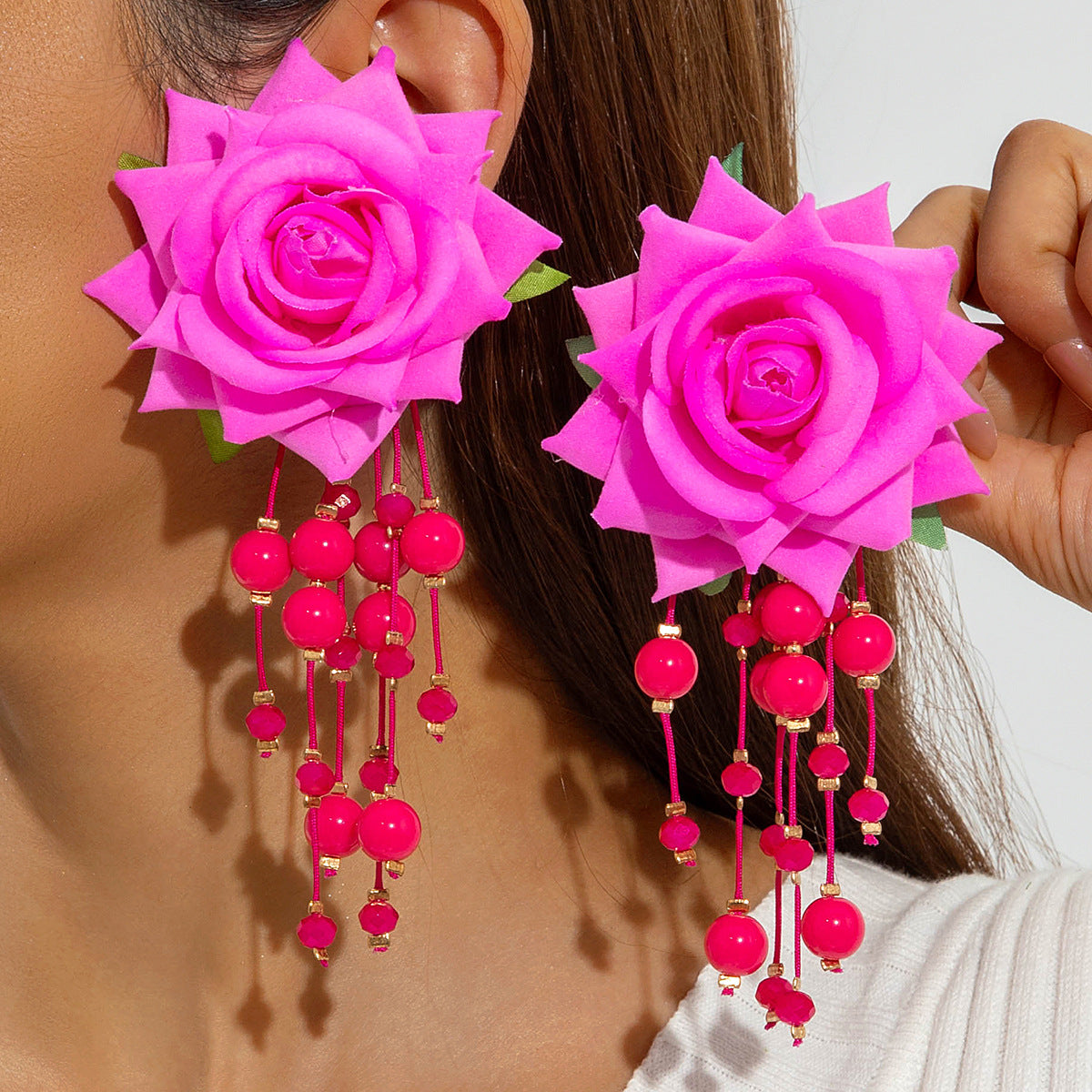 Wholesale Colorful three-dimensional rose flower earrings